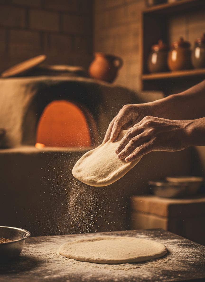 Fresh naan being prepared